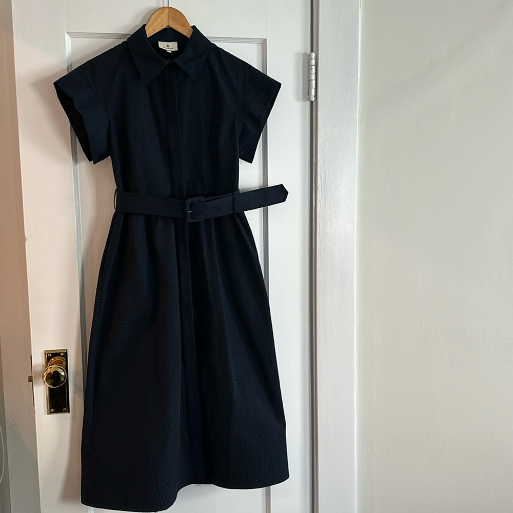Tuckernuck Navy Belted Chloe Midi Shirt Dress
